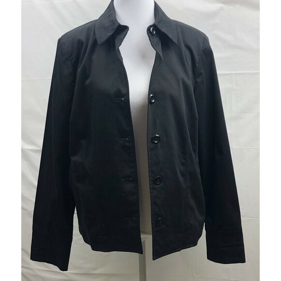 i.e. Jacket Women 14 Black Cotton Stretch Lined All Weather Casual Button Coat - Picture 1 of 12
